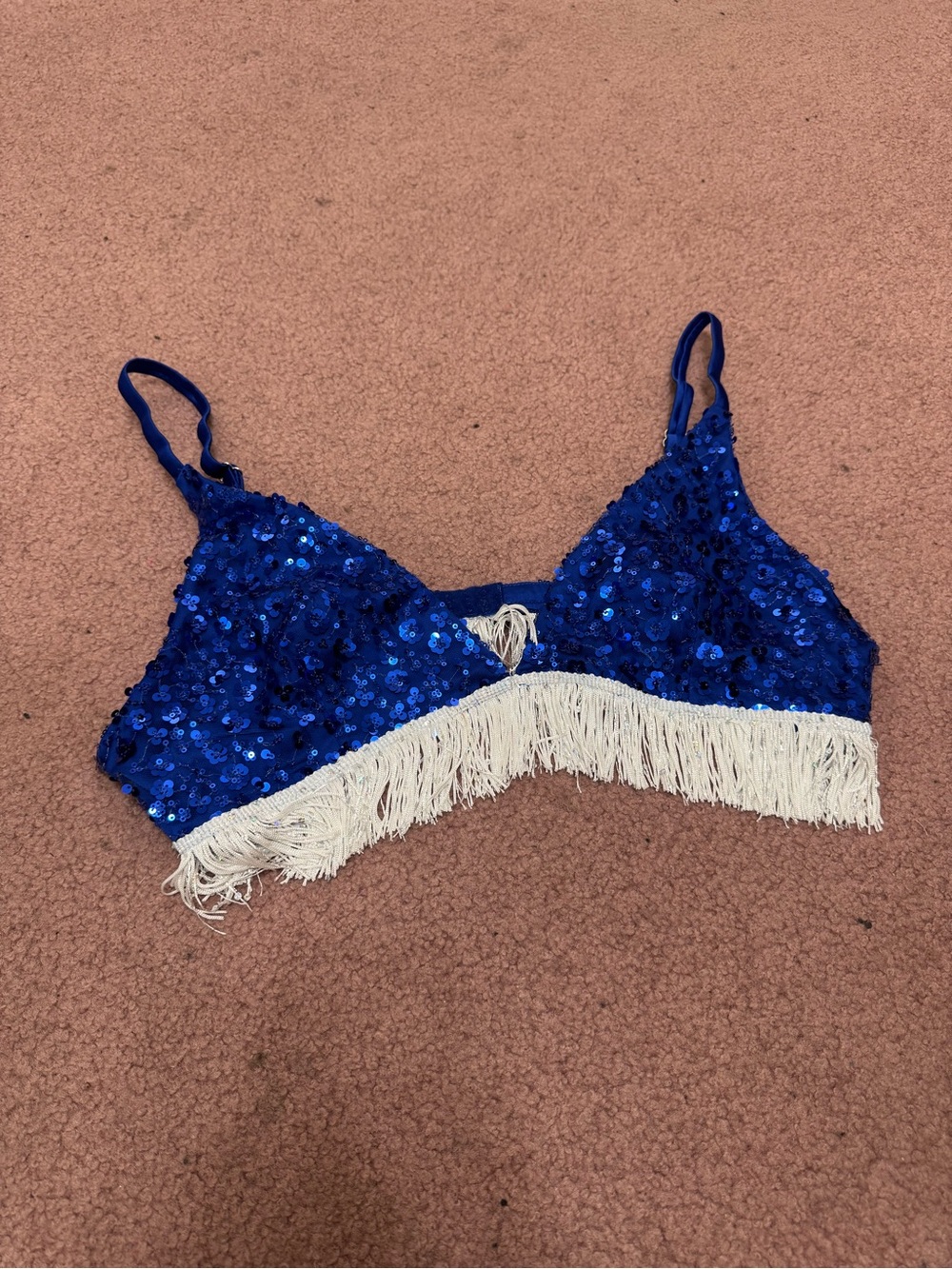 New 1x blue sequin fringe bralette top western festival rave costume cowboys